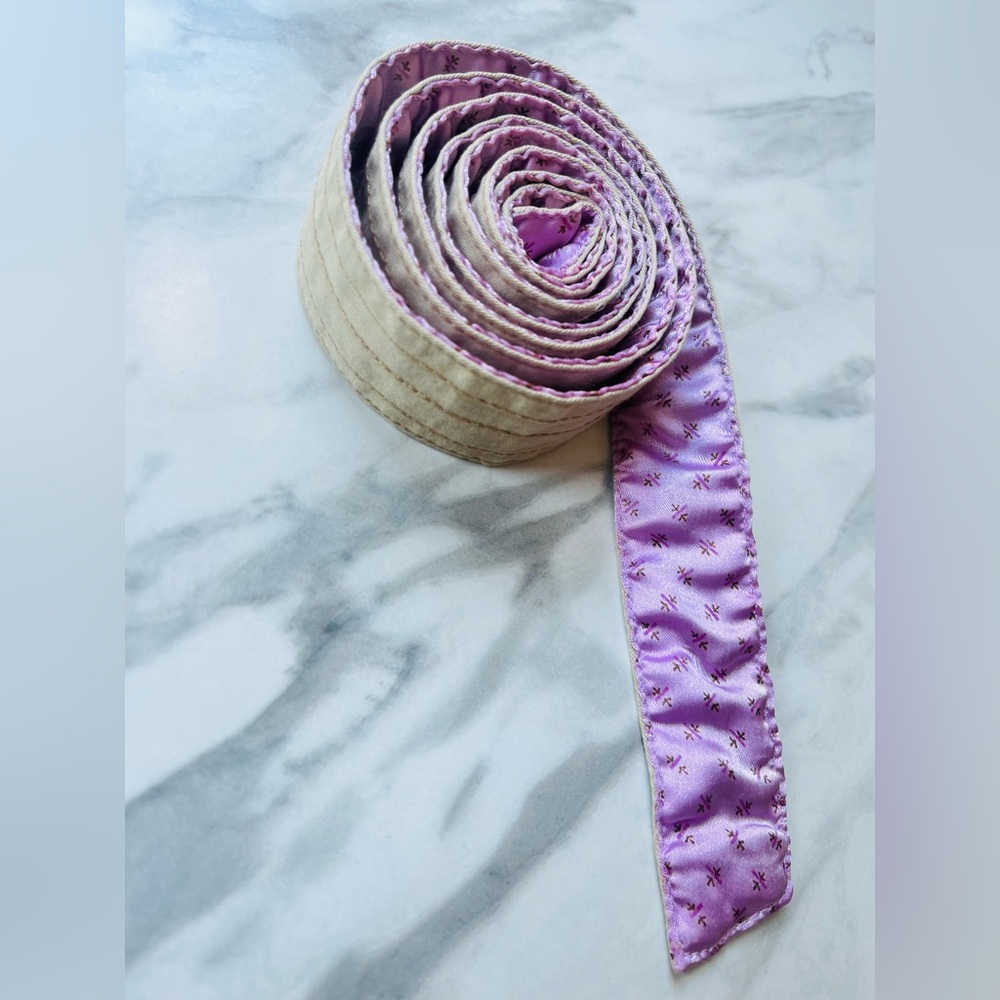Y2K Abercrombie Reversible Khaki and Satin Silk Purple Floral Belt Vintage 2000s